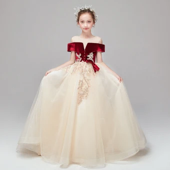 Chic Beautiful Champagne See Through Suede Flower Girl Dresses 2020 A Line Princess Scoop Neck Short Sleeve Appliques Lace Beading Sequins Ruffle Sweep Train