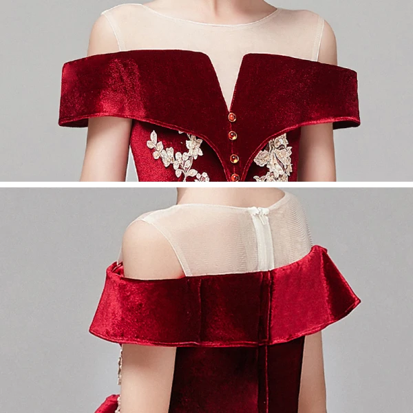 Chic / Belle Champagne Transparentes Daim Robe Ceremonie Fille 2020 Princesse Encolure Dégagée Manches Courtes Appliques En Dentelle Perlage Paillettes Volants Train De Balayage