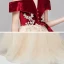 Chic / Belle Champagne Transparentes Daim Robe Ceremonie Fille 2020 Princesse Encolure Dégagée Manches Courtes Appliques En Dentelle Perlage Paillettes Volants Train De Balayage