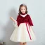 Vintage / Retro Red Champagne Suede Winter Birthday Flower Girl Dresses 2020 Princess High Neck Puffy 3/4 Sleeve Star Embroidered Sash Short Ruffle