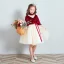 Vintage / Retro Red Champagne Suede Winter Birthday Flower Girl Dresses 2020 Princess High Neck Puffy 3/4 Sleeve Star Embroidered Sash Short Ruffle
