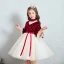 Vintage / Retro Red Champagne Suede Winter Birthday Flower Girl Dresses 2020 Princess High Neck Puffy 3/4 Sleeve Star Embroidered Sash Short Ruffle