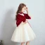 Vintage / Retro Red Champagne Suede Winter Birthday Flower Girl Dresses 2020 Princess High Neck Puffy 3/4 Sleeve Star Embroidered Sash Short Ruffle
