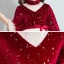 Vintage / Retro Red Champagne Suede Winter Birthday Flower Girl Dresses 2020 Princess High Neck Puffy 3/4 Sleeve Star Embroidered Sash Short Ruffle