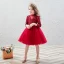 Vintage / Retro Red Birthday Flower Girl Dresses 2020 Ball Gown High Neck 3/4 Sleeve Appliques Lace Sequins Beading Short Ruffle