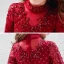 Vintage / Retro Red Birthday Flower Girl Dresses 2020 Ball Gown High Neck 3/4 Sleeve Appliques Lace Sequins Beading Short Ruffle
