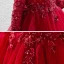 Vintage / Retro Red Birthday Flower Girl Dresses 2020 Ball Gown High Neck 3/4 Sleeve Appliques Lace Sequins Beading Short Ruffle
