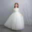Chic / Beautiful White Flower Girl Dresses 2020 A-Line / Princess See-through High Neck Long Sleeve Appliques Lace Beading Pearl Floor-Length / Long Ruffle