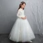 Chic / Beautiful White Flower Girl Dresses 2020 A-Line / Princess See-through High Neck Long Sleeve Appliques Lace Beading Pearl Floor-Length / Long Ruffle
