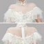 Chic / Beautiful Champagne Flower Girl Dresses 2020 A-Line / Princess See-through High Neck Short Sleeve Appliques Lace Beading Pearl Floor-Length / Long Ruffle