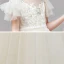 Chic / Beautiful Champagne Flower Girl Dresses 2020 A-Line / Princess See-through High Neck Short Sleeve Appliques Lace Beading Pearl Floor-Length / Long Ruffle