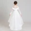 Elegant White See-through Flower Girl Dresses 2020 Ball Gown Scoop Neck Long Sleeve Appliques Lace Beading Asymmetrical Ruffle