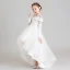 Elegant White See-through Flower Girl Dresses 2020 Ball Gown Scoop Neck Long Sleeve Appliques Lace Beading Asymmetrical Ruffle