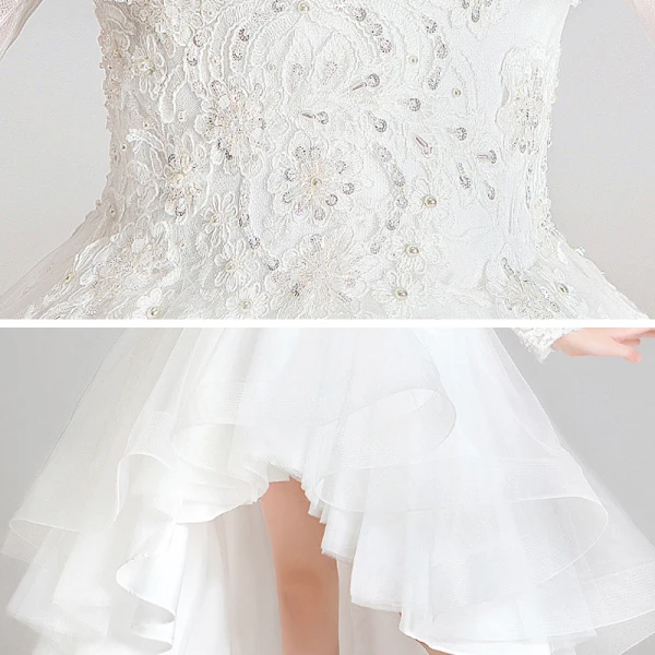 Elegant White See-through Flower Girl Dresses 2020 Ball Gown Scoop Neck Long Sleeve Appliques Lace Beading Asymmetrical Ruffle