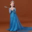 costume de film Frozen Conte de fée Bleu Transparentes Robe Ceremonie Fille 2020 Princesse Encolure Dégagée Manches Longues Dos Nu Paillettes Watteau Train Volants