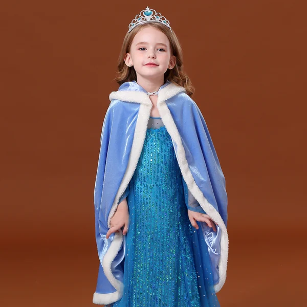 costume de film Frozen Conte de fée Bleu Transparentes Robe Ceremonie Fille 2020 Princesse Encolure Dégagée Manches Longues Dos Nu Paillettes Watteau Train Volants