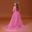costume de film Frozen Conte de fée Bleu Transparentes Robe Ceremonie Fille 2020 Princesse Encolure Dégagée Manches Longues Dos Nu Paillettes Watteau Train Volants