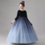 Chic / Beautiful Navy Blue Gradient-Color Suede Winter Birthday Flower Girl Dresses 2020 Ball Gown Scoop Neck 3/4 Sleeve Glitter Tulle Floor-Length / Long Ruffle