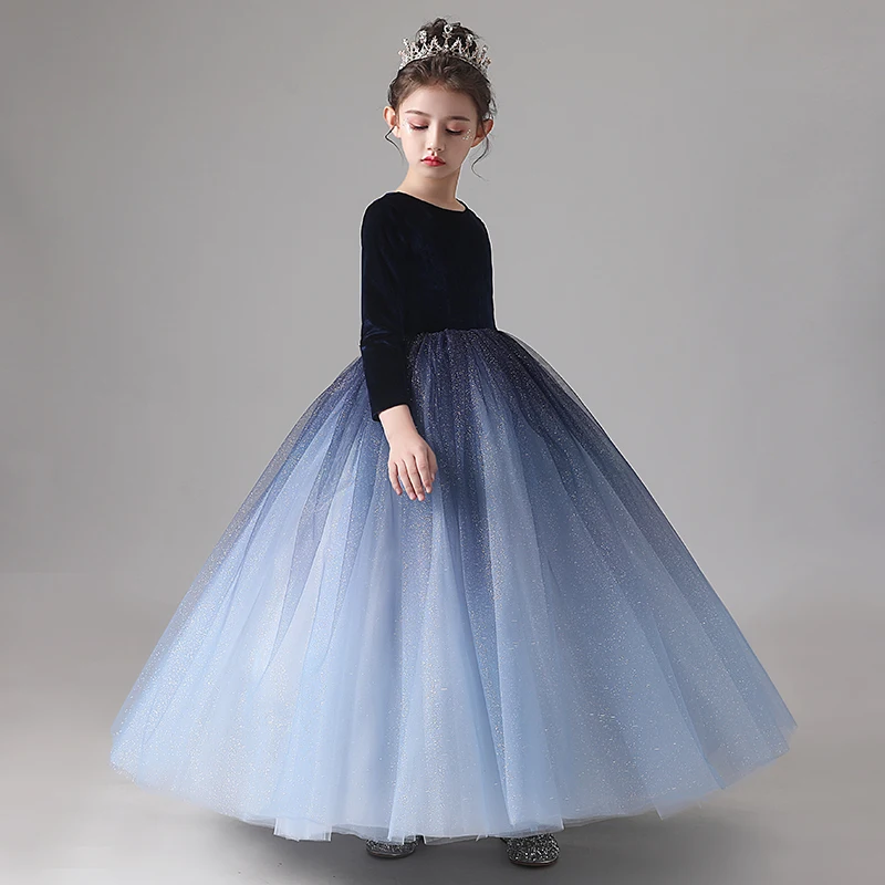 navy blue dress for baby girl Light Blue Prom Dress, Prom Dresses, Evening Gown, Graduation School Party  Dress, Winter Formal Dress main image 0