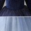 Chic / Beautiful Navy Blue Gradient-Color Suede Winter Birthday Flower Girl Dresses 2020 Ball Gown Scoop Neck 3/4 Sleeve Glitter Tulle Floor-Length / Long Ruffle