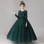 Chic / Beautiful Dark Green Flower Girl Dresses 2020 Ball Gown Scoop Neck Long Sleeve Sequins Floor-Length / Long Ruffle