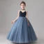 Fashion Navy Blue Birthday Flower Girl Dresses 2020 Ball Gown Spaghetti Straps Sleeveless Backless Sequins Beading Floor-Length / Long Ruffle