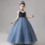 Fashion Navy Blue Birthday Flower Girl Dresses 2020 Ball Gown Spaghetti Straps Sleeveless Backless Sequins Beading Floor-Length / Long Ruffle