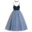 Fashion Navy Blue Birthday Flower Girl Dresses 2020 Ball Gown Spaghetti Straps Sleeveless Backless Sequins Beading Floor-Length / Long Ruffle