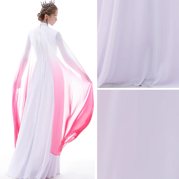 Chinese style Affordable White Chiffon Evening Dresses  2020 A-Line / Princess See-through High Neck Short Sleeve Appliques Embroidered Flower Watteau Train Formal Dresses