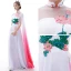 Chinese style Affordable White Chiffon Evening Dresses  2020 A-Line / Princess See-through High Neck Short Sleeve Appliques Embroidered Flower Watteau Train Formal Dresses