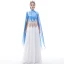 Chinese style Pool Blue Chiffon Evening Dresses  2020 A-Line / Princess High Neck Short Sleeve Printing Flower Appliques Lace Sequins Tassel Floor-Length / Long Ruffle Formal Dresses