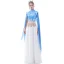 Chinese style Pool Blue Chiffon Evening Dresses  2020 A-Line / Princess High Neck Short Sleeve Printing Flower Appliques Lace Sequins Tassel Floor-Length / Long Ruffle Formal Dresses
