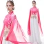 Chinese style Pool Blue Chiffon Evening Dresses  2020 A-Line / Princess High Neck Short Sleeve Printing Flower Appliques Lace Sequins Tassel Floor-Length / Long Ruffle Formal Dresses
