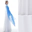 Chinese style Pool Blue Chiffon Evening Dresses  2020 A-Line / Princess High Neck Short Sleeve Printing Flower Appliques Lace Sequins Tassel Floor-Length / Long Ruffle Formal Dresses