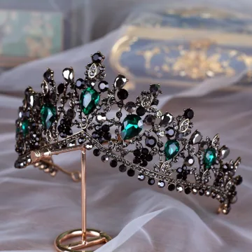 Vintage Originale Baroque Noire Tiare Accessoire Cheveux Mariage 2020 Alliage Vert Foncé Faux Diamant Accessorize