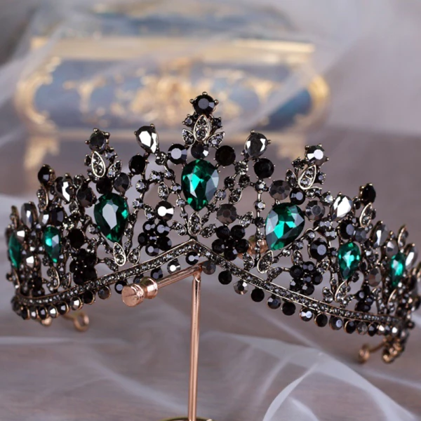 Vintage / Originale Baroque Noire Tiare Accessoire Cheveux Mariage 2020 Alliage Vert Foncé Faux Diamant Accessorize