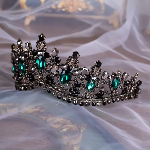 Vintage / Originale Baroque Noire Tiare Accessoire Cheveux Mariage 2020 Alliage Vert Foncé Faux Diamant Accessorize