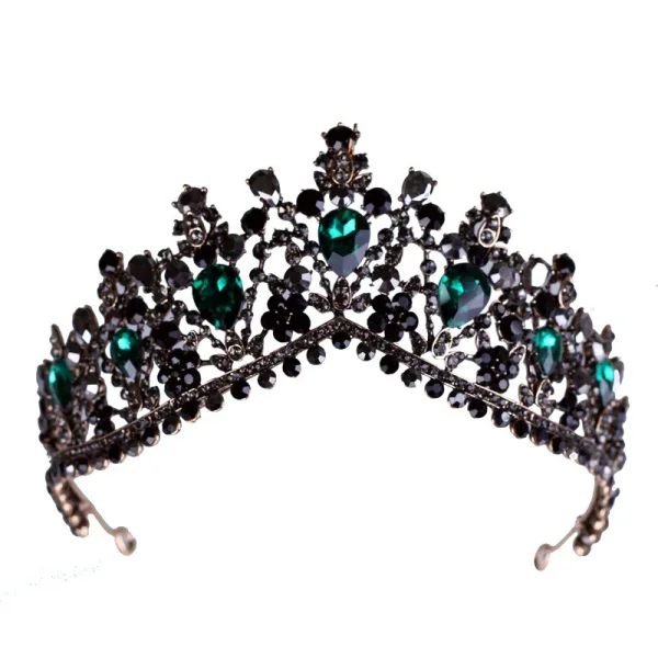 Vintage / Originale Baroque Noire Tiare Accessoire Cheveux Mariage 2020 Alliage Vert Foncé Faux Diamant Accessorize