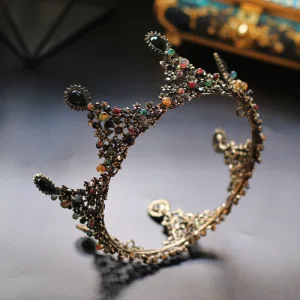 Vintage Retro Colored Rhinestone Tiara 2020 Gold Alloy Bridal Hair Accessories