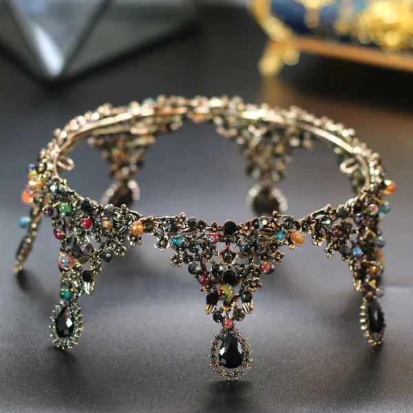 Vintage / Originale Coloré Faux Diamant Tiare 2020 Doré Alliage Accessoire Cheveux Mariage
