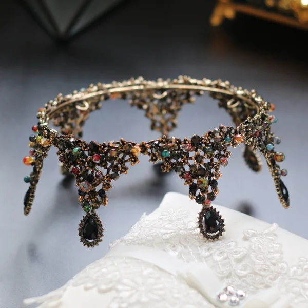 Vintage / Originale Coloré Faux Diamant Tiare 2020 Doré Alliage Accessoire Cheveux Mariage