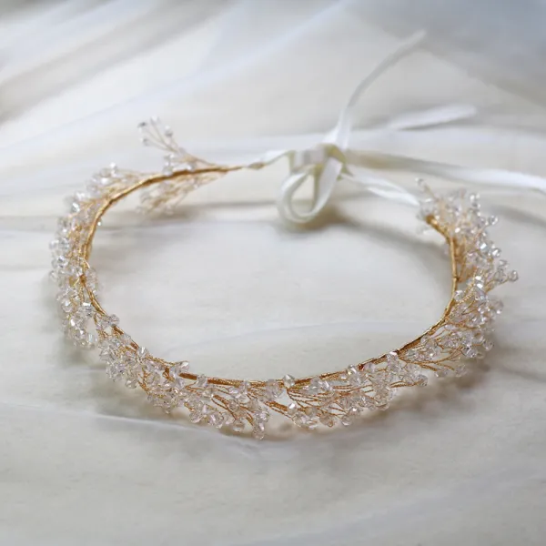 Elegante Gold Stirnbänder Haarschmuck Braut  2020 Legierung Schnüren Kristall Kopfschmuck Hochzeit Brautaccessoires