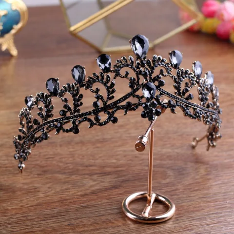 Vintage Barocke Schwarz Diadem Haarschmuck Braut  2020 Metall Strass Hochzeit Brautaccessoires