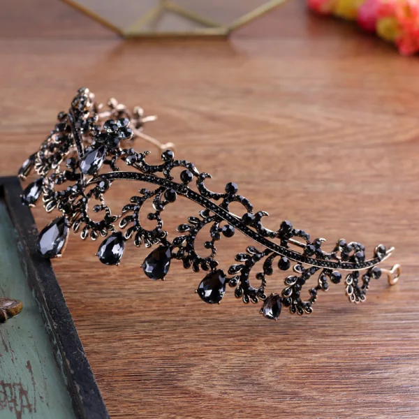 Vintage Barokowy Czarne Tiara Ozdoby Do Włosów Ślubne 2020 Metal Rhinestone Ślub Akcesoria
