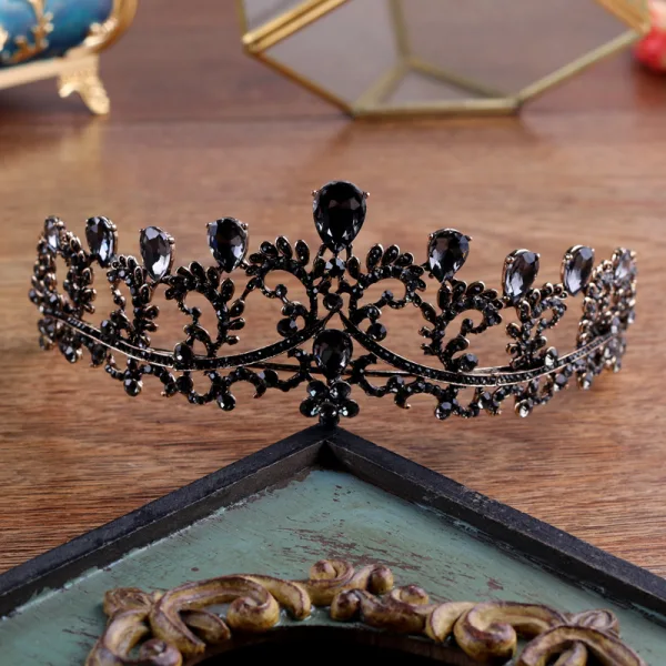 Vintage Barokowy Czarne Tiara Ozdoby Do Włosów Ślubne 2020 Metal Rhinestone Ślub Akcesoria