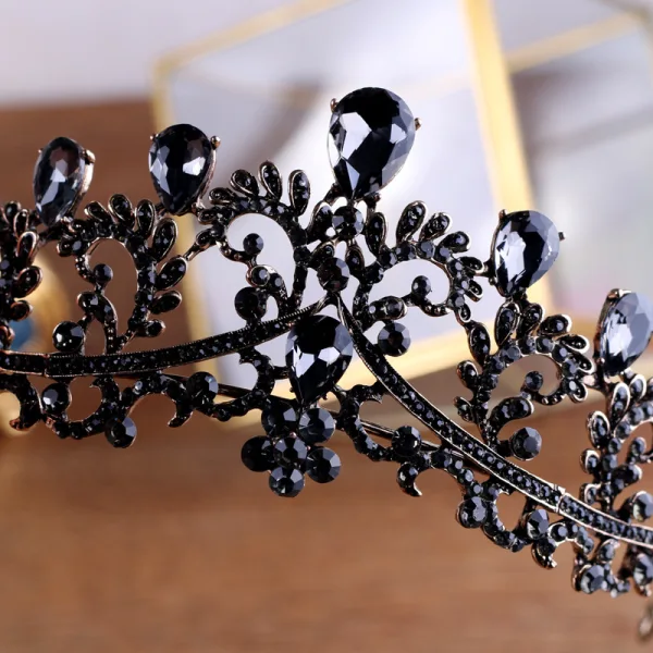 Vintage Barokowy Czarne Tiara Ozdoby Do Włosów Ślubne 2020 Metal Rhinestone Ślub Akcesoria