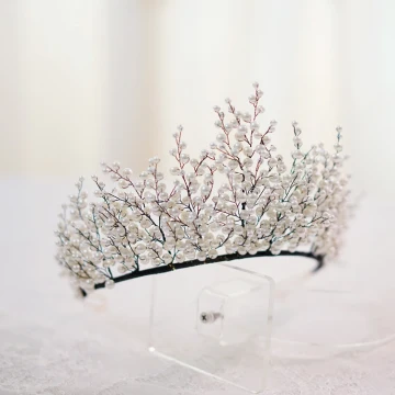 Eleganta Elfenben Pärla Tiara Brud Huvudbonad 2020 Svarta Legering Bröllop Tillbehör