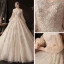 Victorian Style Champagne Bridal Wedding Dresses 2020 Ball Gown Off-The-Shoulder Puffy Long Sleeve Backless Appliques Sequins Glitter Tulle Cathedral Train Ruffle