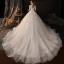 Vintage / Retro Champagne See-through Bridal Wedding Dresses 2020 Ball Gown High Neck Short Sleeve Appliques Lace Beading Chapel Train Ruffle