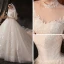 Vintage / Retro Champagne See-through Bridal Wedding Dresses 2020 Ball Gown High Neck Short Sleeve Appliques Lace Beading Chapel Train Ruffle